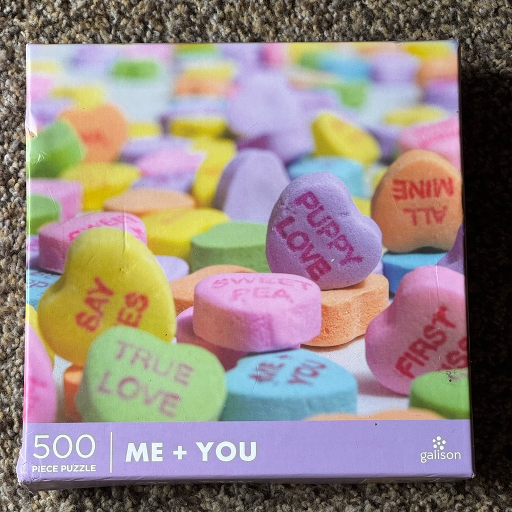 Galison "Me + You" 500-piece jigsaw puzzle featuring a vibrant image of heart